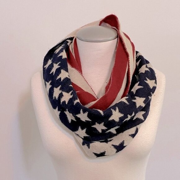 5/$25 American Flag Knit Infinity Scarf - Picture 1 of 11